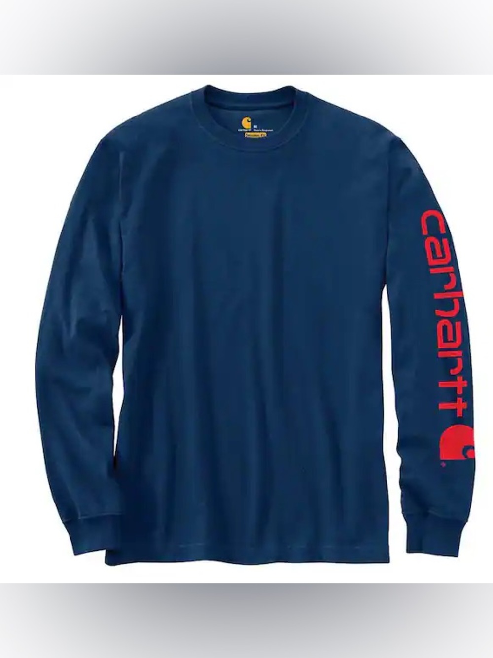 Carhartt Navy Long-Sleeve Tee with Red Sleeve Logo